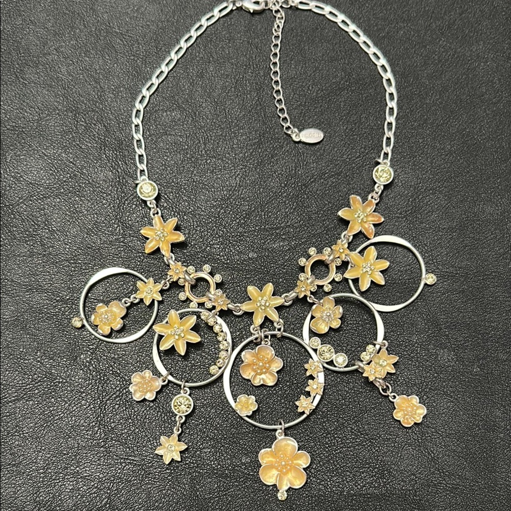 PILGRIM Danish Design Yellow Enchanted Flower Statement Necklace